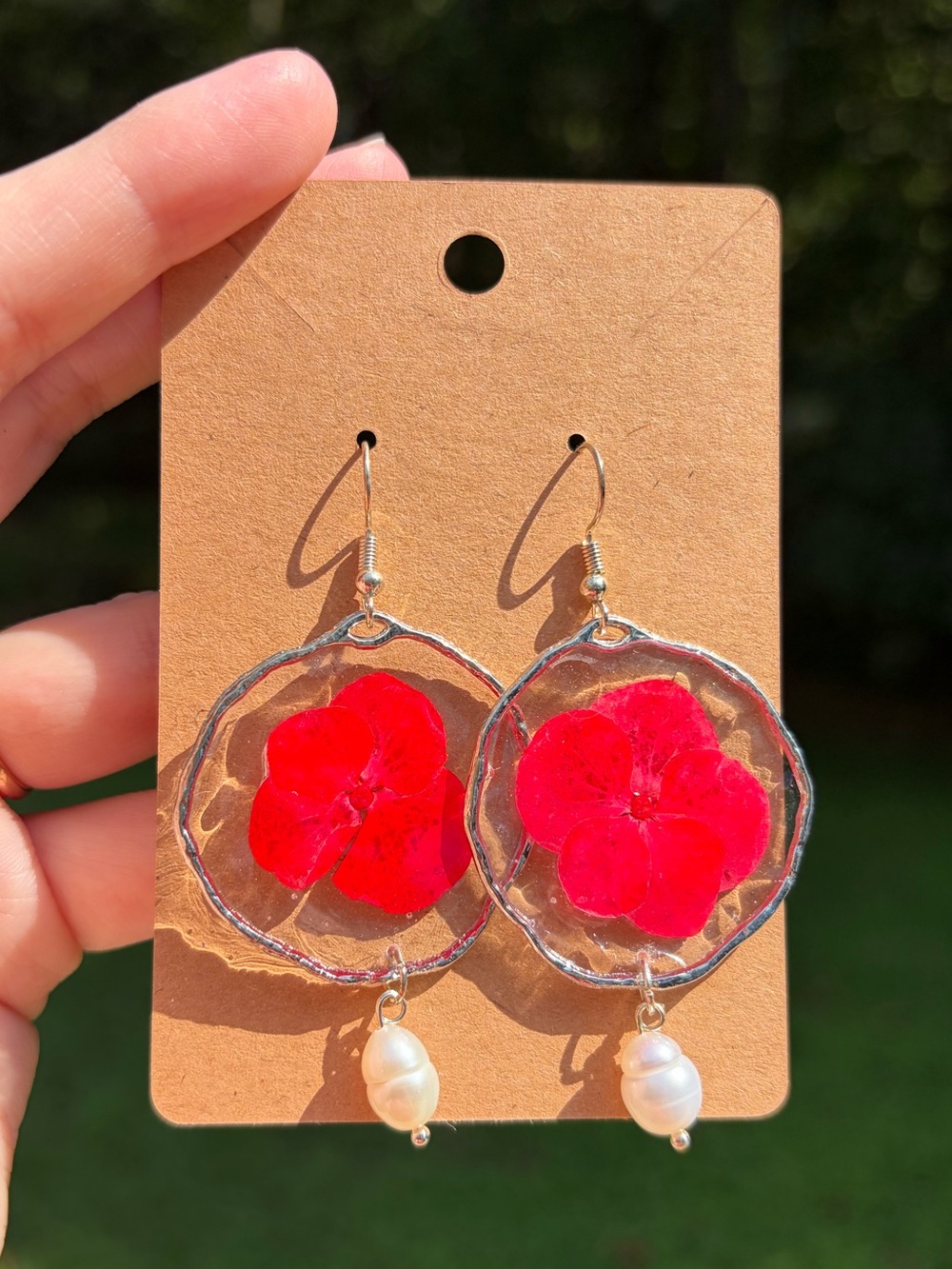 E27 Handmade Real Pressed Flower Resin Earrings Silver Floral Botanical Jewelry
